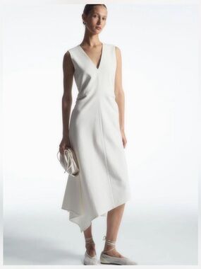 cos floaty asymmetric midi dress FLOATY ASYMMETRIC MIDI DRESS - OFF-WHITE